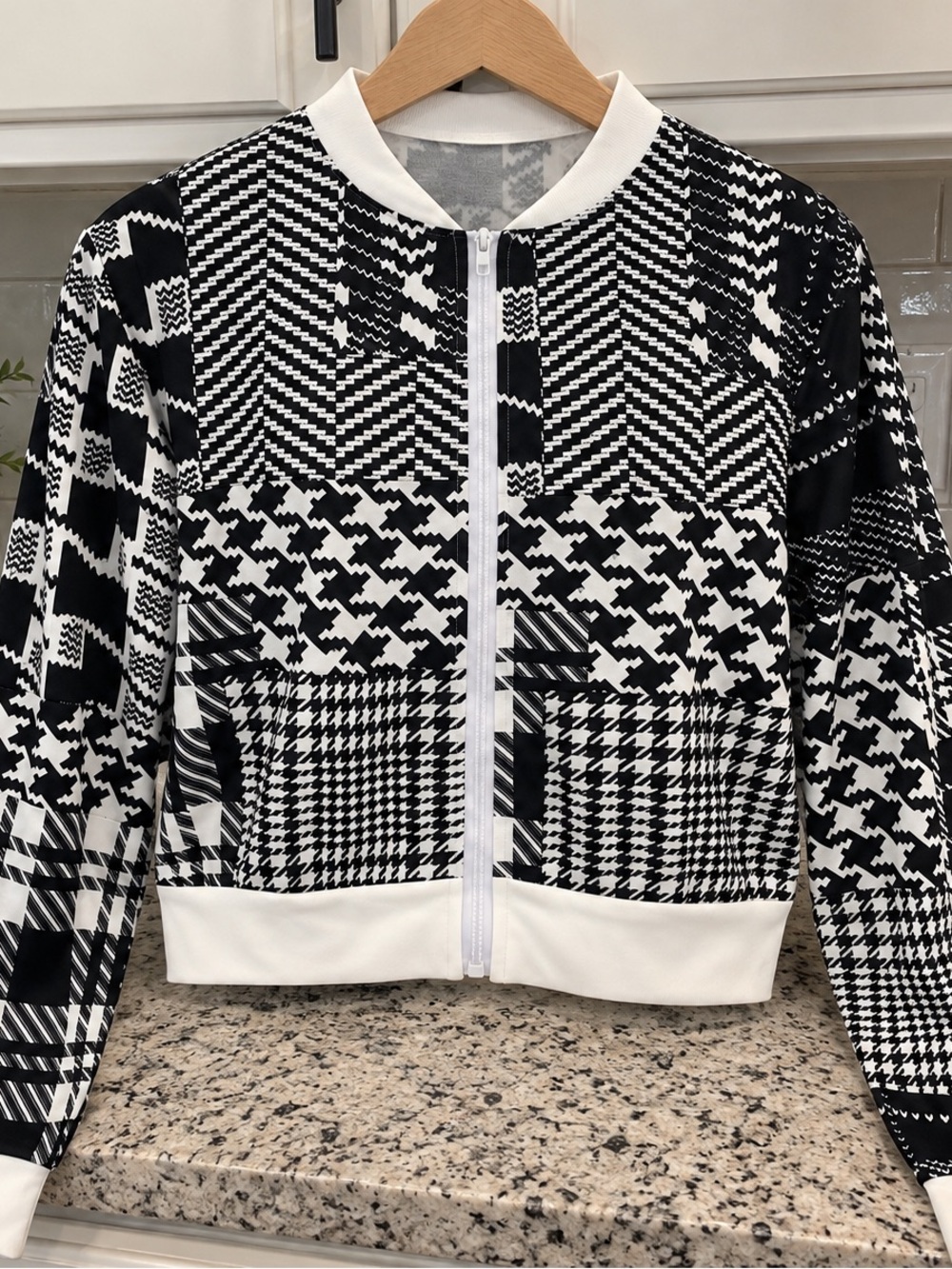Women’s Black & White Patterned Bomber Jacket
